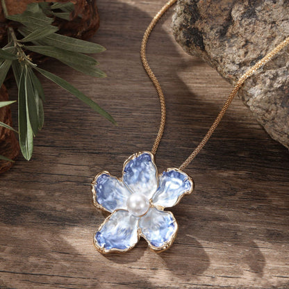 Blue Enamel Camellia Pendant Fashion